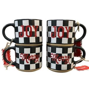 🦋Peppermint holiday Courtly Check Mugs
  “Joy & Merry” doble sided mug set of 4